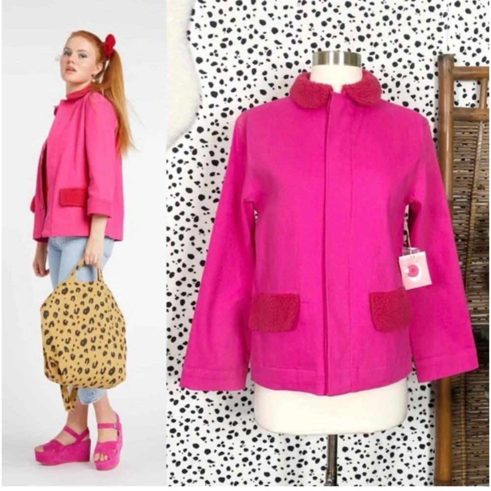 Ban.do Hot Pink Shearling Chore Coat NWT Large Barbiecore